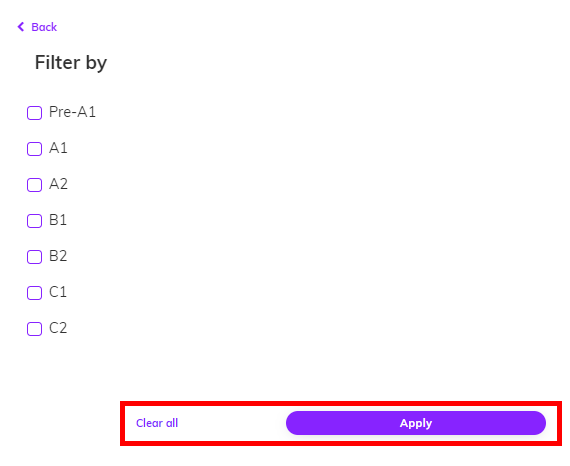 Screenshot highlighting the 'Clear all' and 'Apply' options