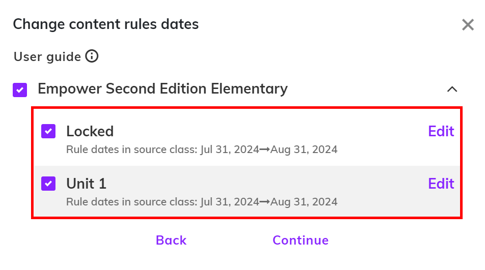 Screenshot highlighting the selection of locked content rules