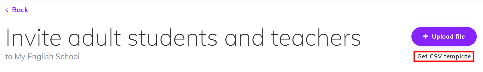 Screenshot highlighting the 'Get CSV template' option