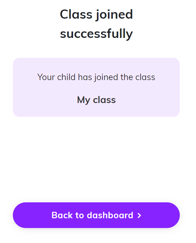 Screenshot showing the confirmation message for activation, highlighting the 'Back to dashboard' button