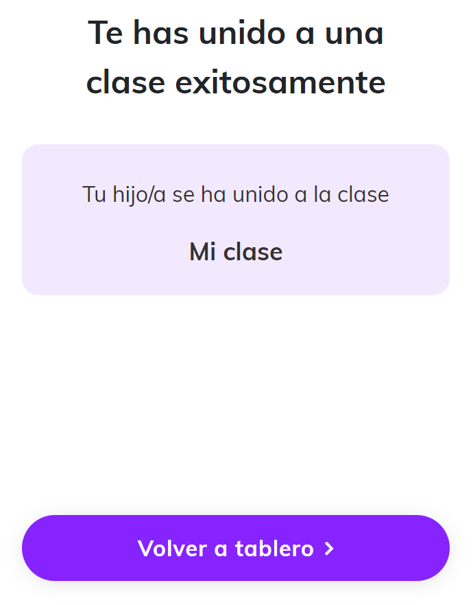 Captura de pantalla del mensaje de confirmación el botón 'Volver al tablero' es visible