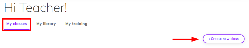 Screenshot highlighting the 'Create new class' button