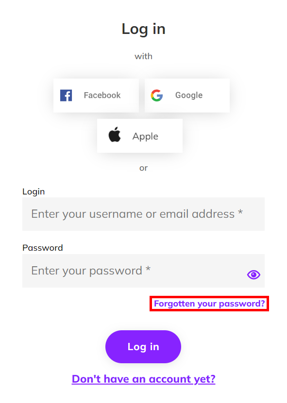 Screenshot showing the login page with the 'Forgotten your password?' link highlighted