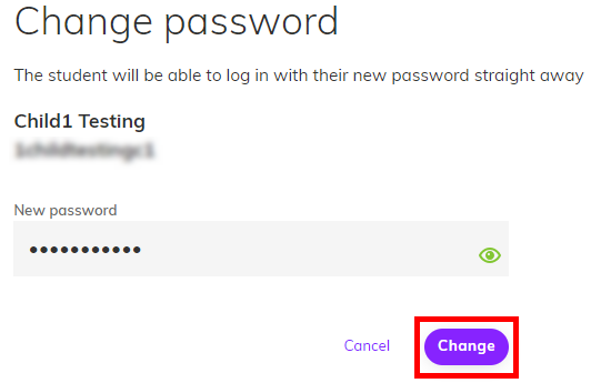 Screenshot of the box change password confirmation screen, the 'Change' button is highlighted