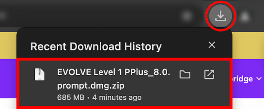 Screenshot showing the menu with PPlus file name after clicking the downward-facing arrow in the top right corner