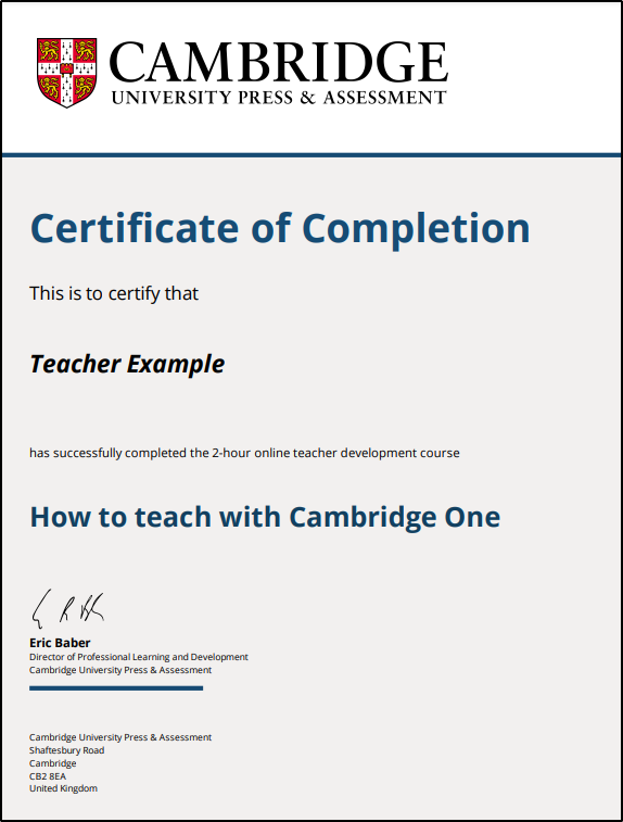 Image of an example certificate