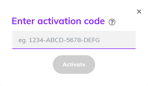 Captura de pantalla que muestra el campo para ingresar el código de activación, donde los usuarios introducen su código de 16 caracteres