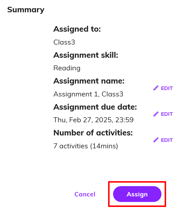 Captura de pantalla del resumen de la tarea, resaltando el botón 'Assign'.png