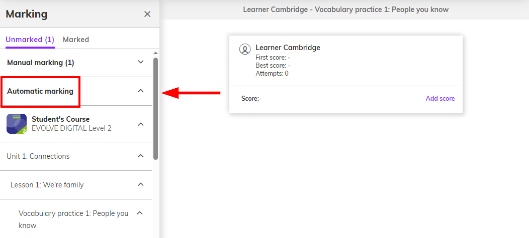 Screenshot highlighting the 'Automatic marking' section