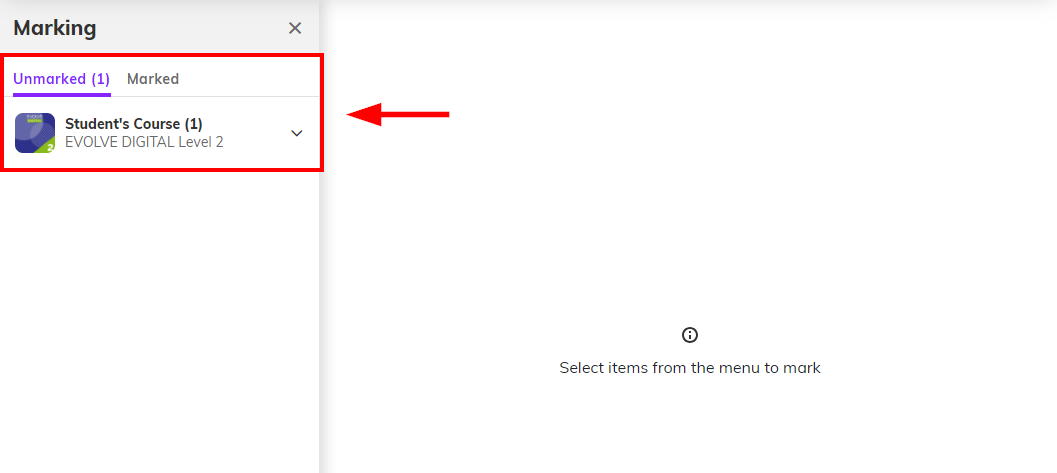 Screenshot showing a teacher marking queue without override score enabled