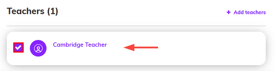 Screenshot highlighting the box next to a Teacher's name ticked