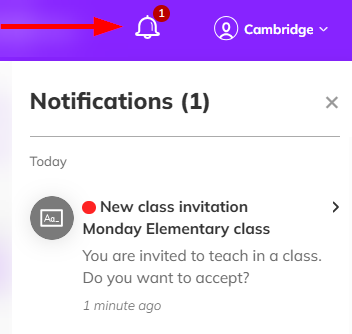Screenshot showing the notification panel with the 'bell' icon highlighted