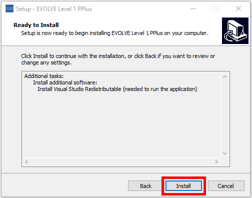 Captura de pantalla resaltando el botón 'Install' en el Setup Wizard