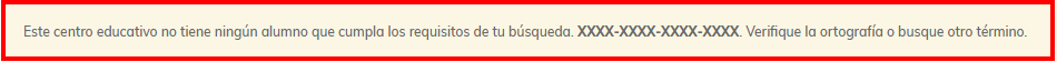 Captura de pantalla que muestra el mensaje que indica que no se encontró ningún alumno relacionado al codigo que se buscó