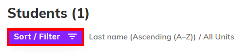 Screenshot highlighting the 'Sort Filter' button below the 'Students' heading
