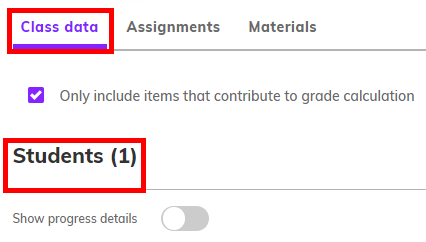 Screenshot highlighting the lack of the 'Sort Filter' button below the 'Students' heading under 'Class data'