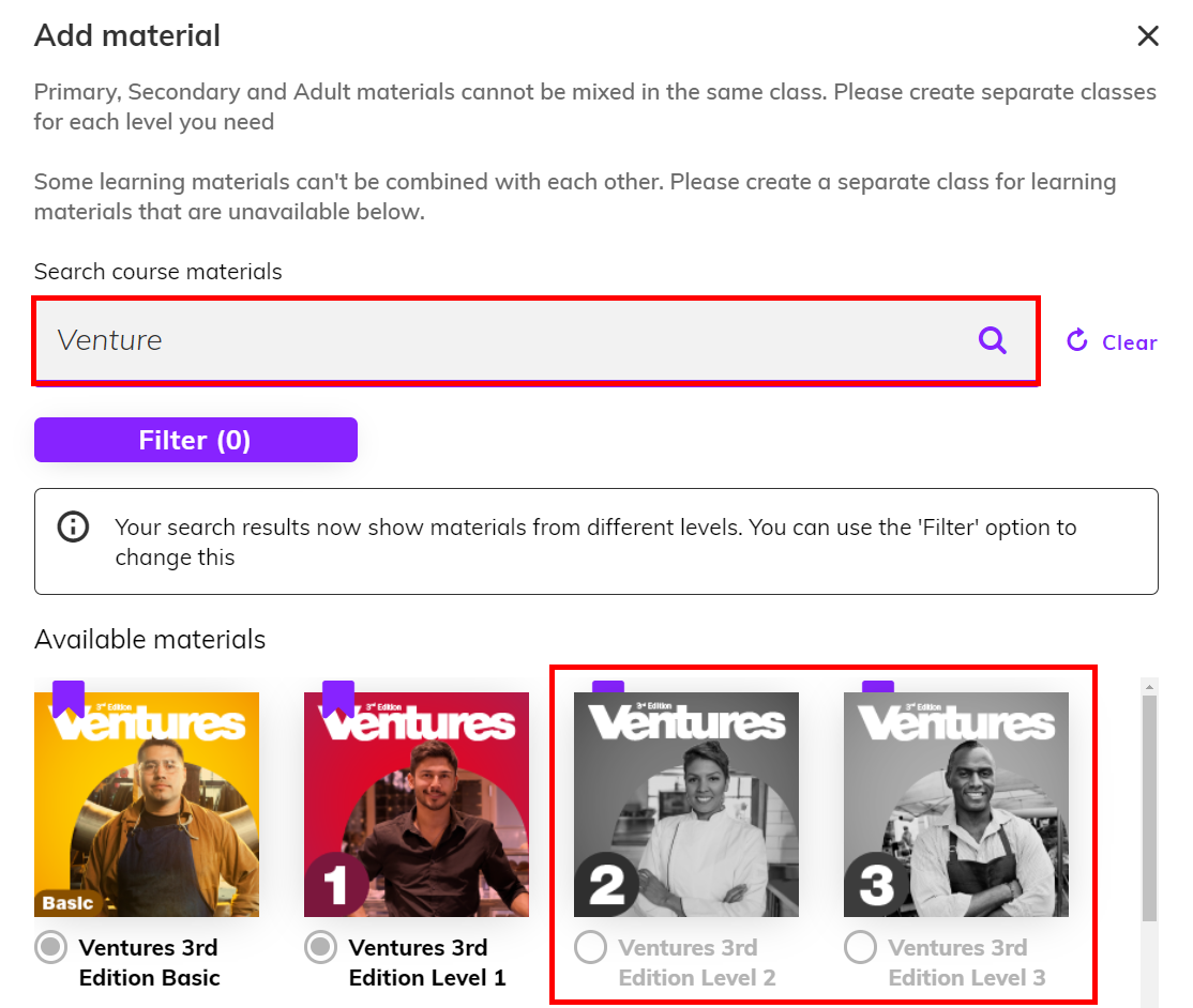 Screenshot highlighting the search bar and titles greyed out
