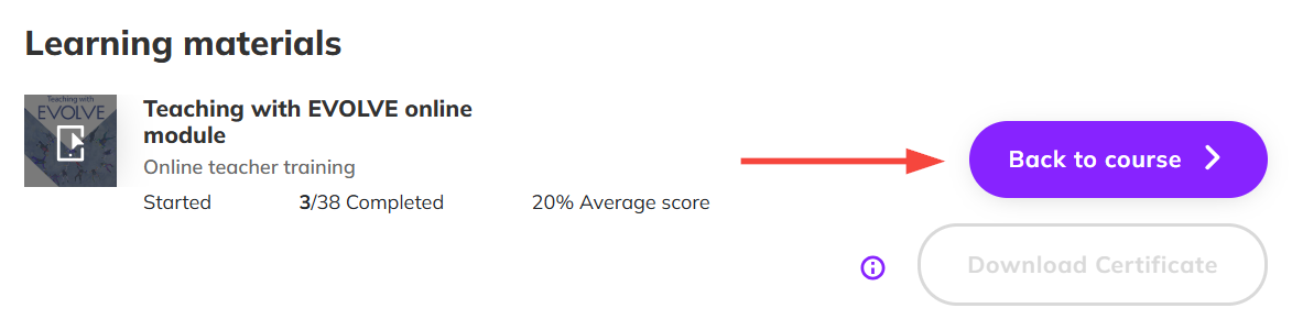 Screenshot highlighting the Back to course button