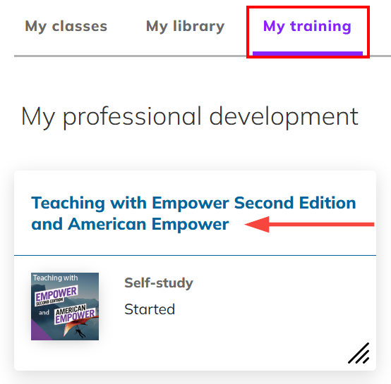 Screenshot highlighting a course under My training