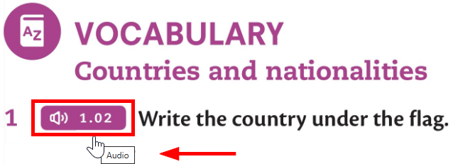 Screenshot of a fully interactive eBook with the hand icon visible when hovering over the Audio icon