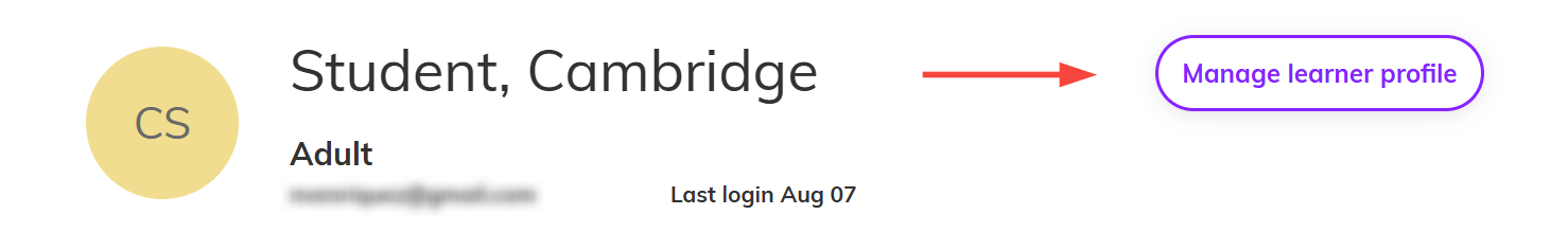 Screenshot showing the Manage learner profile button