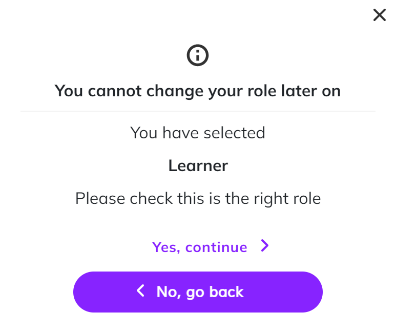 Screenshot showing the confirmation message of the 'Learner' role