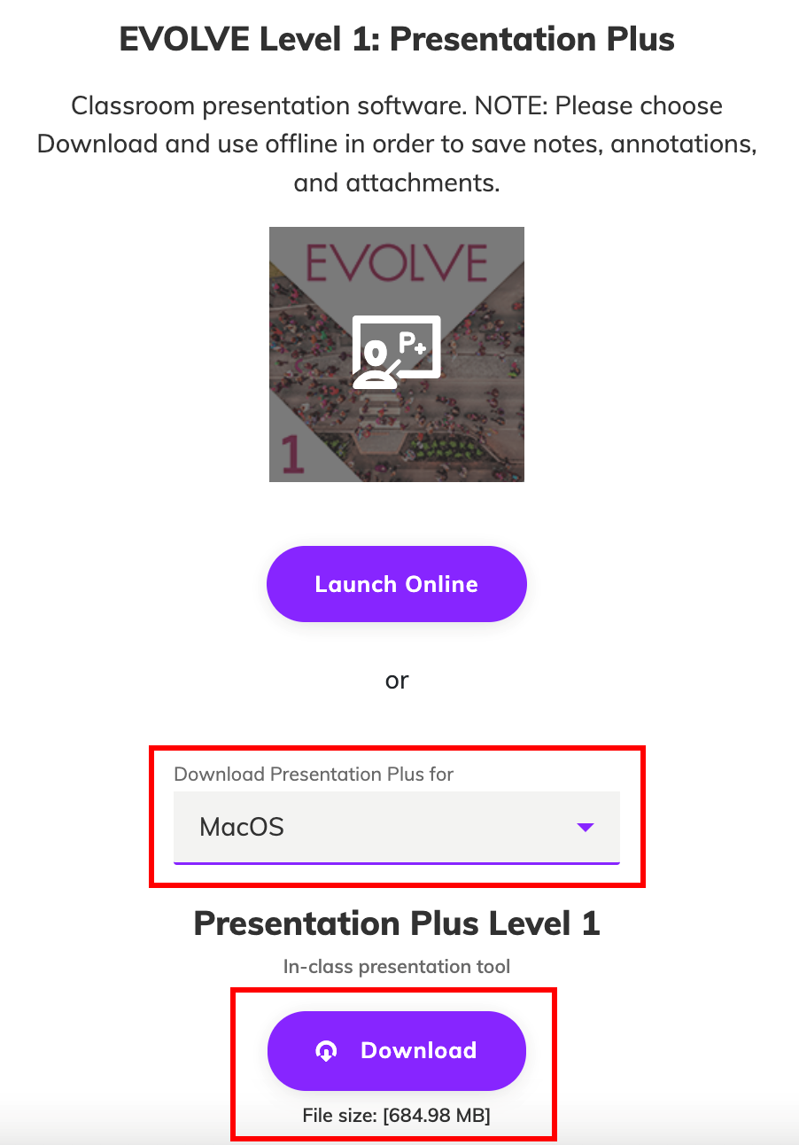 Screenshot highlighting the 'Presentation Plus' 'Download' button