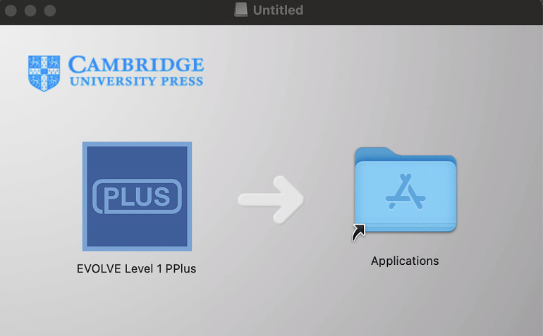Screenshot showing a 'Finder' window to drag and drop the installed application into the 'Applications' folder