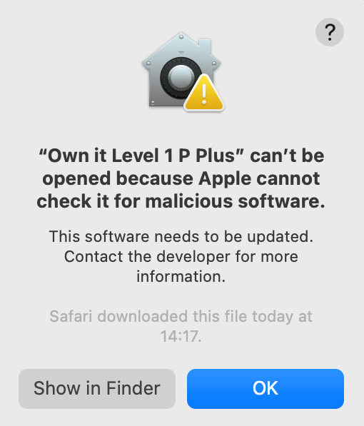 Screenshot of the malicious software error message