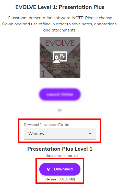 Screenshot highlighting the 'Presentation Plus' 'Download' button