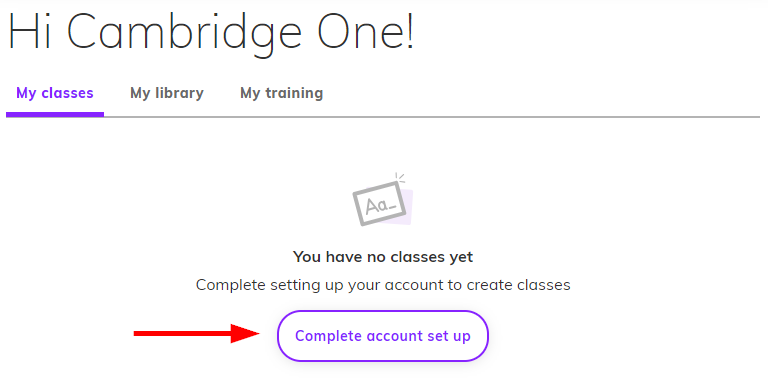 Screenshot highlighting the 'Complete account set up' button