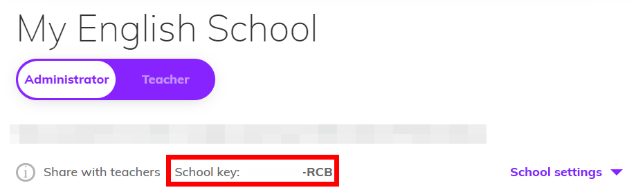 Screenshot of the dashboard in an administrator account, School key it is highlighted