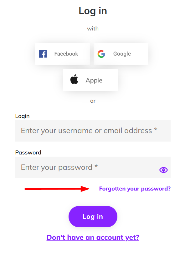 Screenshot showing the 'Forgotten your password?' link highlighted