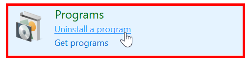 Screenshot highlighting the uninstall a program option
