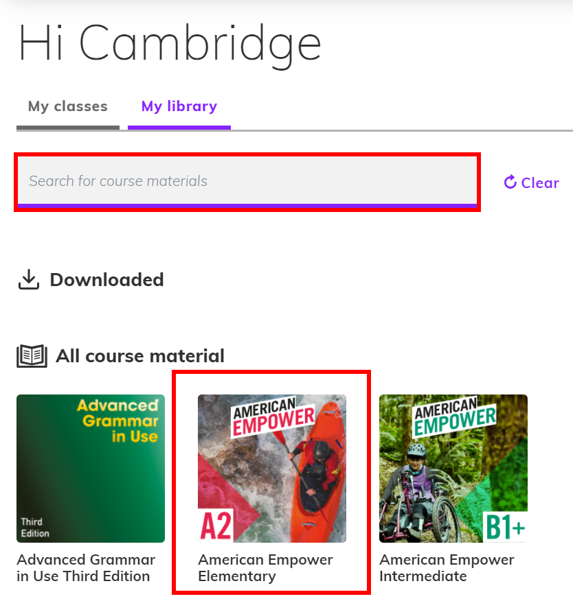 Screenshot of the Cambridge One Desktop App highlighting the search bar and an active product