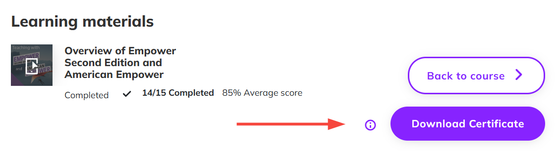 Screenshot highlighting the Download Certificate button
