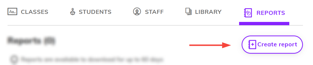 Screenshot highlighting the 'Create report' button in the 'Reports' tab