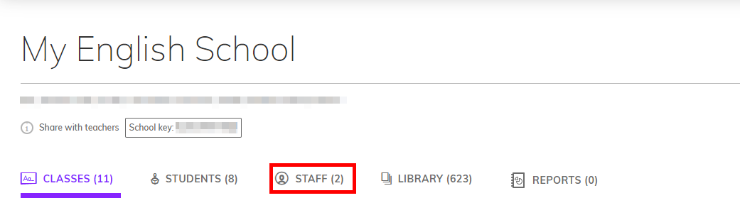 Screenshot showing the administrator dashboard with the 'Staff' tab highlighted
