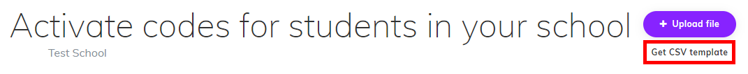Screenshot highlighting the 'Get CSV template' button