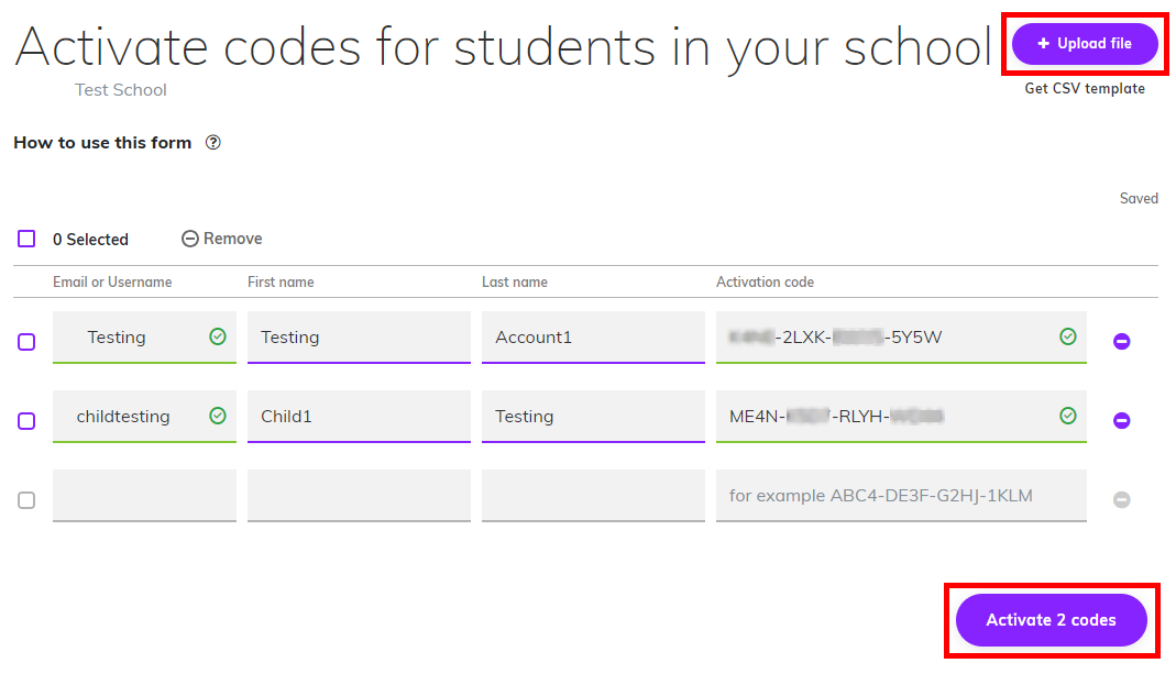 Screenshot highlighting the '+ Upload file' button