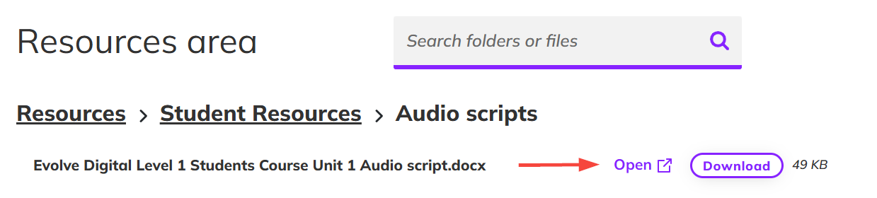 Screenshot highlighting the Open and Download buttons