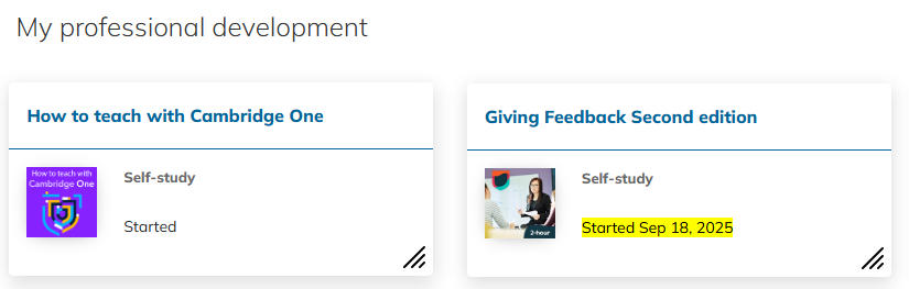 Screenshot of the 'My professional development' section highlighting the status of one of the courses.png