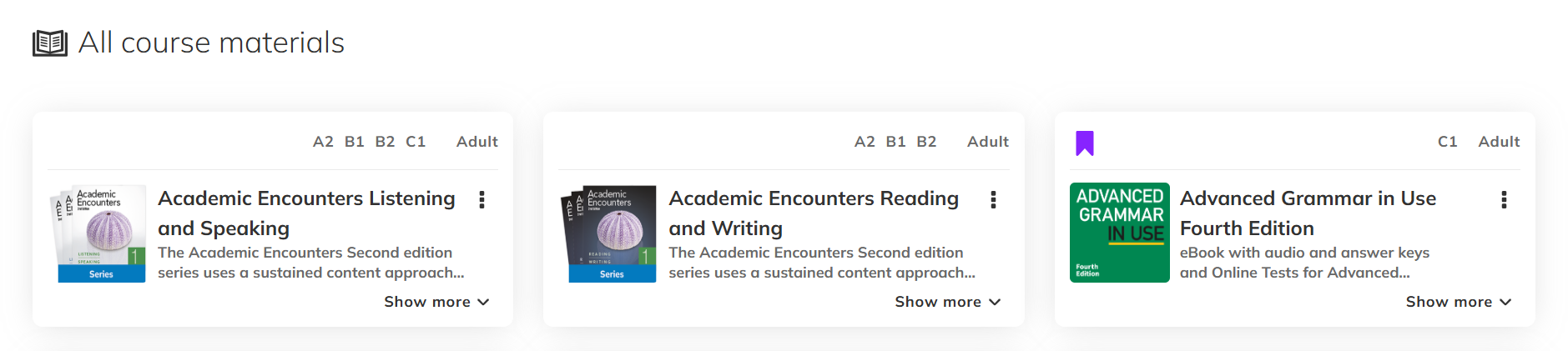 Screenshot showing the 'All course materials' section