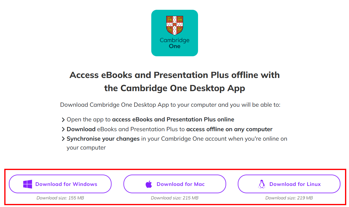Screenshot highlighting the download buttons of supported operating systems