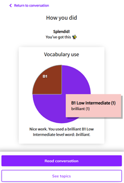 Screenshot of the end result screen with pie chart