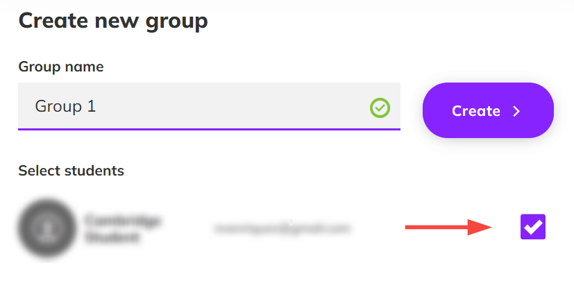Screenshot of the Create groups screen