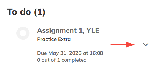 Screenshot highlighting the expand button of an assignment
