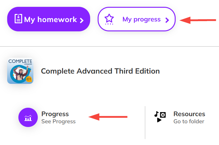 Screenshot highlighting the My progress and Progress buttons