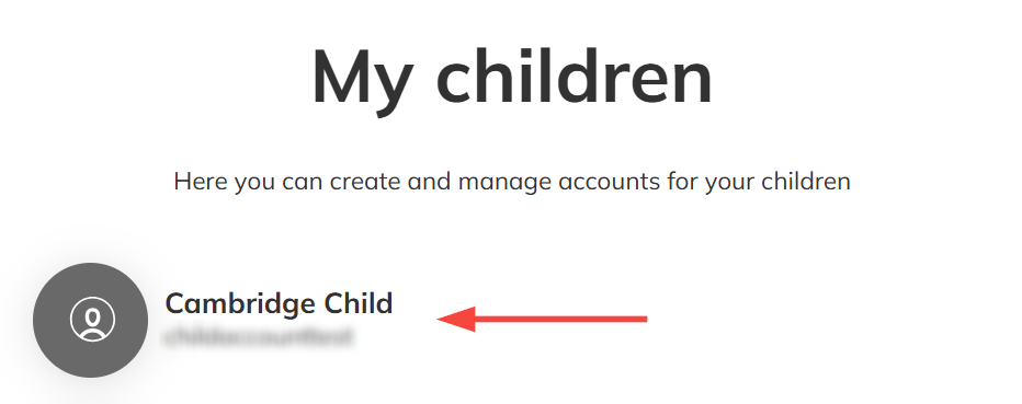 Screenshot of a parent's dashboard highlighting a child's name