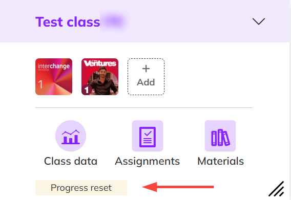 Screenshot highlighting the progress reset label